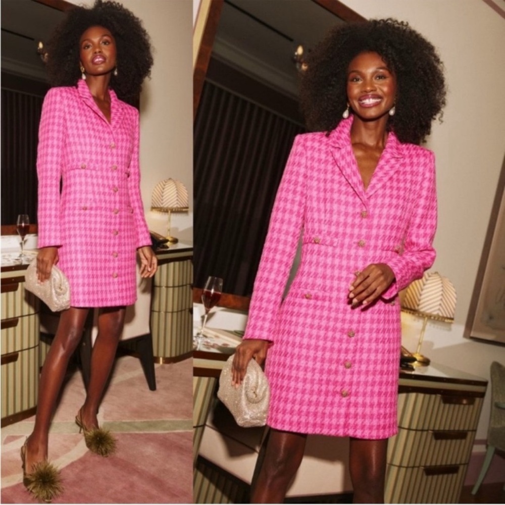 NWT Tuckernuck Pomander Place Pink Houndstooth Button Down Dress